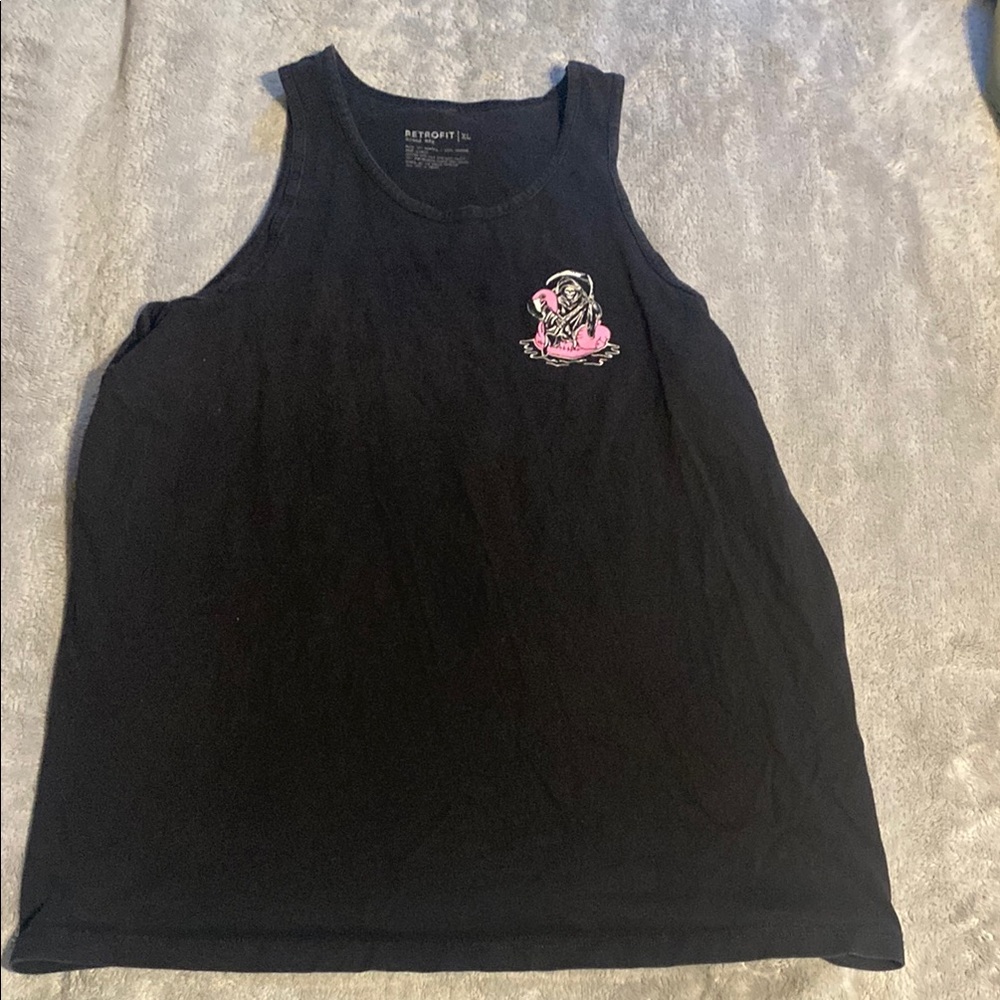 Retrofit Black Tank Top with Pink Graphic